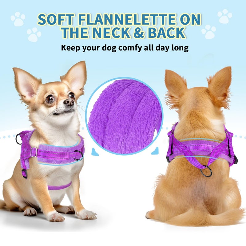 Lukovee No Pull Dog Harness and Leash Set, Soft Padded Small Dog Harness, Neck & Chest Adjustable Reflective Vest Puppy Harness with 4ft Lightweight Anti-Twist Dog Leash for Small Dogs (XS, Purple) - Image 5